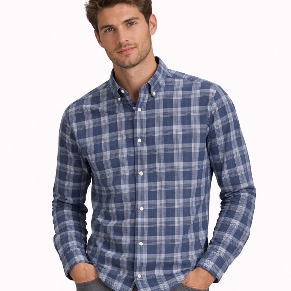 NWT Men's Jos. A. Bank Plaid Button Down Shirt, Slim Fit XL Blue